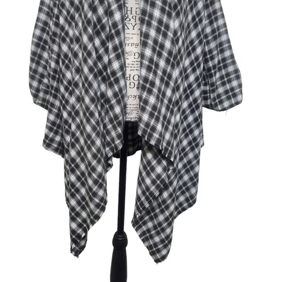 Knox Rose Dark Brown White Plaid Open Waterfall Shawl Cardigan Size Large - Picture 7 of 12